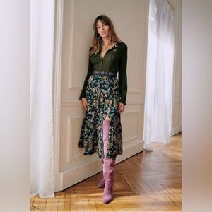 SÉZANE Tammie Skirt, size 36 in Navy Arabesque Flowers pattern, NWOT